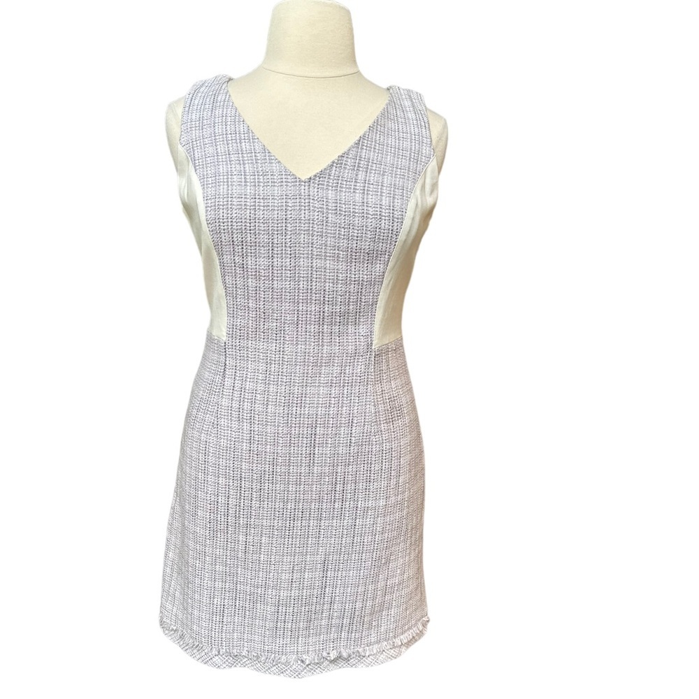 White House Black Market Womens Lavender V‎ Neck Formal Tweed A-Line Dress Sz.10